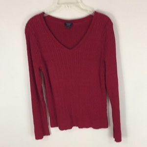 Talbots Pima Cotton Lightweight V-neck Cable Knit Red Sweater Size XL